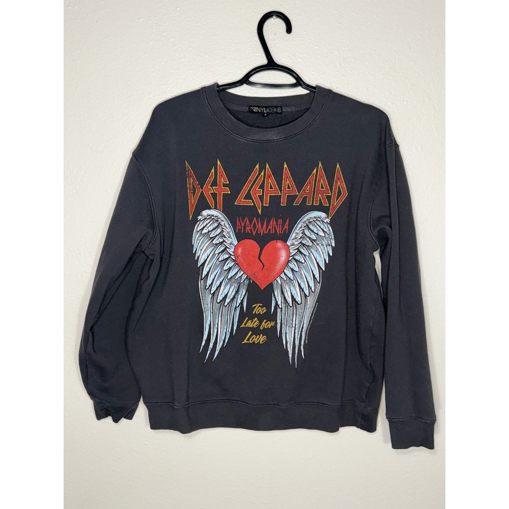 The Vinyl Icons Def Leppard Pyromania Sweatshirt Faded Black Graphic Crewneck M